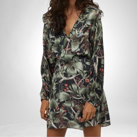 Johanna Ortiz x H&M Floral Pattern Flounce Dress Black Multi SZ S - Picture 1 of 12